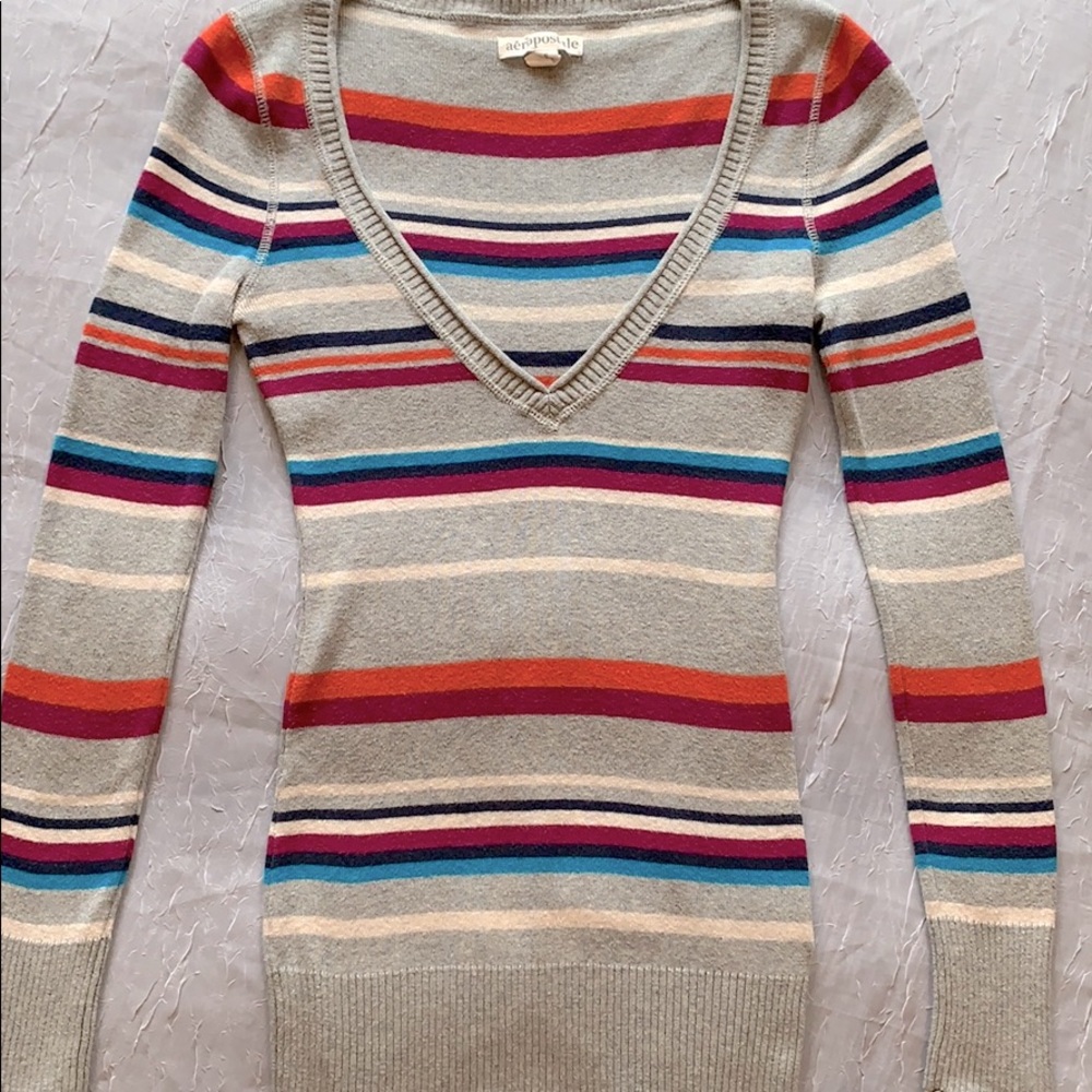 Aeropostale V Neck Striped Sweater